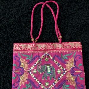 Pink Embroidered Tote Bag